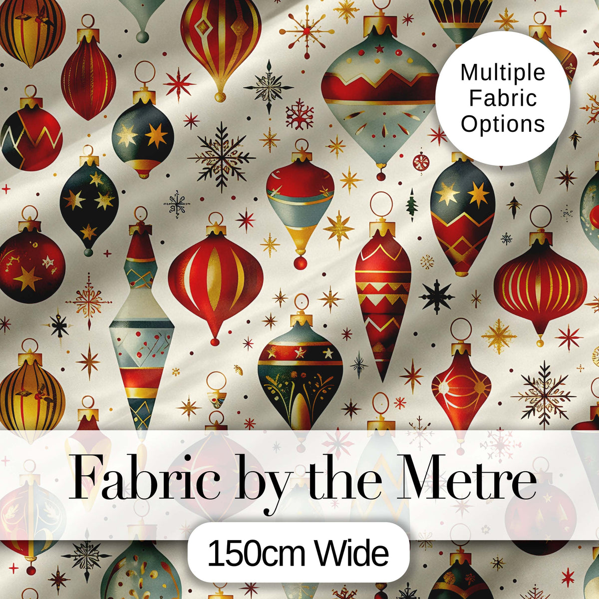Christmas Bauble Ornament Star Holiday Seamless Pattern Digital Print Fabric by the Metre UK Sewing Quilting Textile