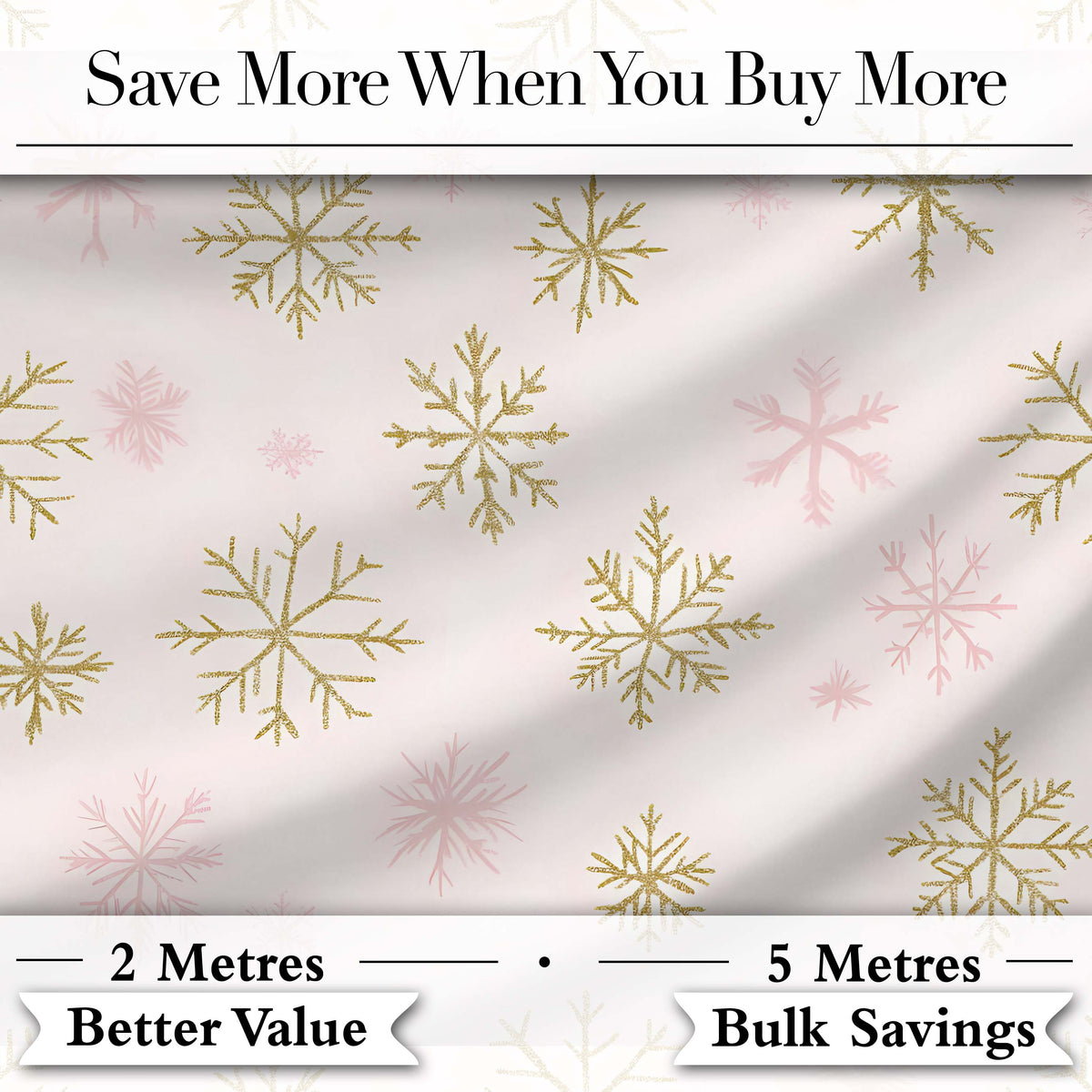 Elegant Gold Snowflake Pink Winter Festive Seamless Pattern Digital Print Fabric by the Metre UK Sewing Quilting Textile
