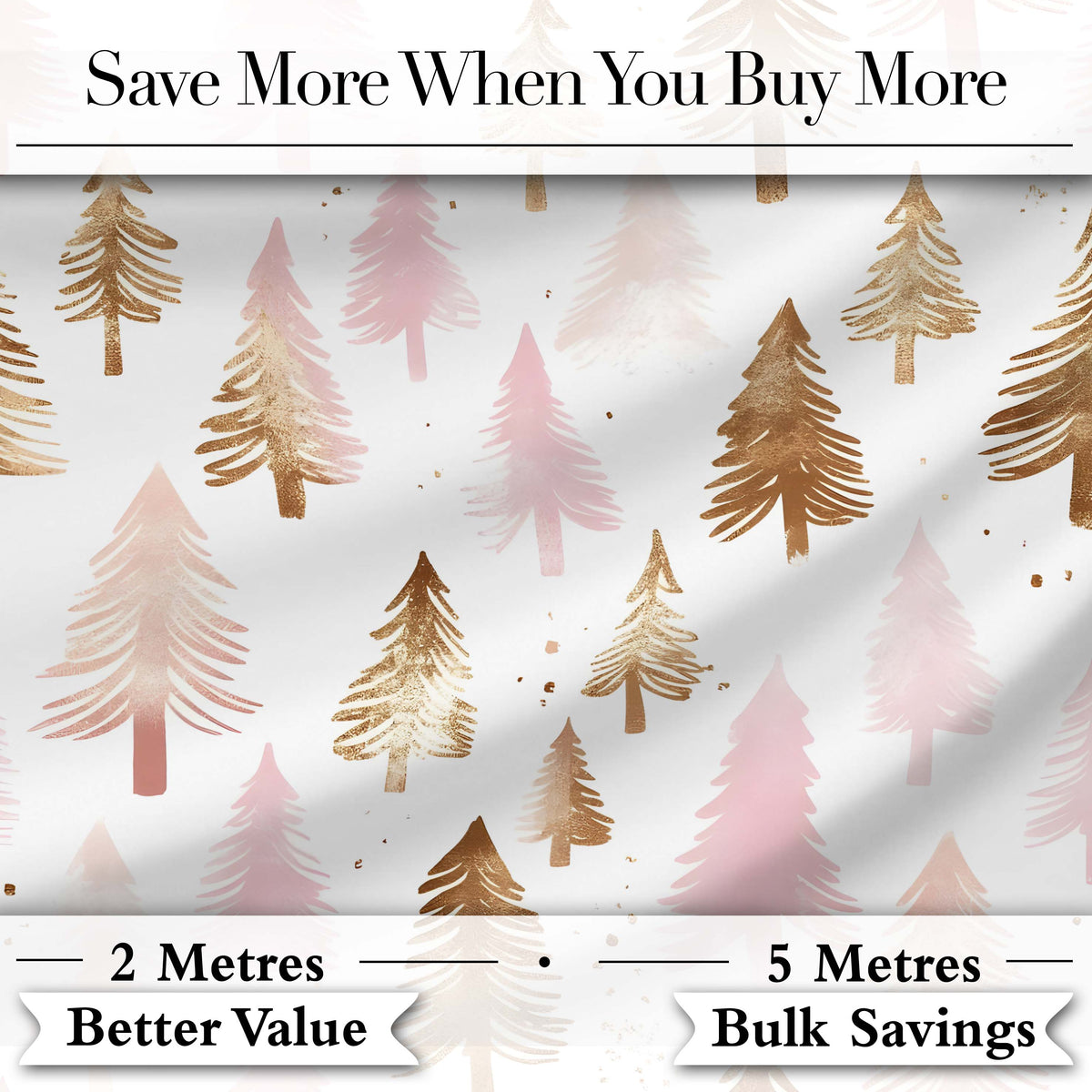Elegant Pink and Gold Christmas Tree Watercolor Seamless Pattern Digital Print Fabric by the Metre UK Sewing Quilting Textile