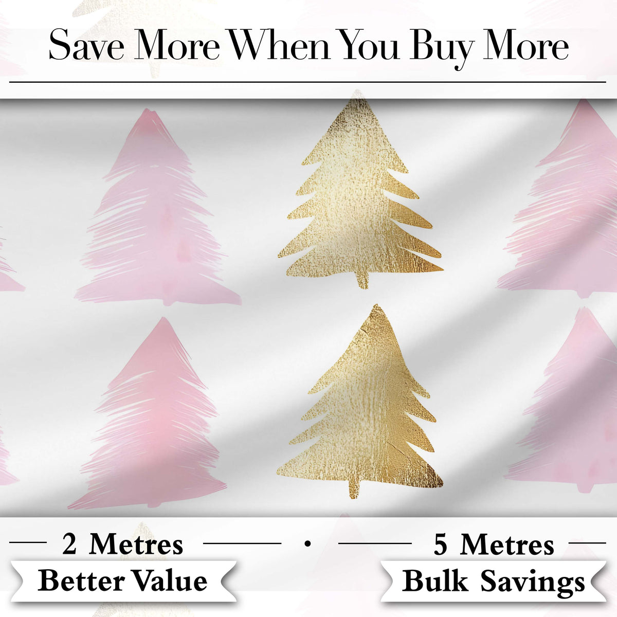 Minimal Pink and Gold Christmas Tree Modern Seamless Pattern Digital Print Fabric by the Metre UK Sewing Quilting Textile