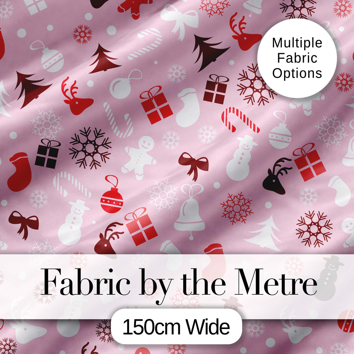 Cute Christmas Snowman Reindeer Candy Seamless Pattern Digital Print Fabric by the Metre UK Sewing Quilting Textile