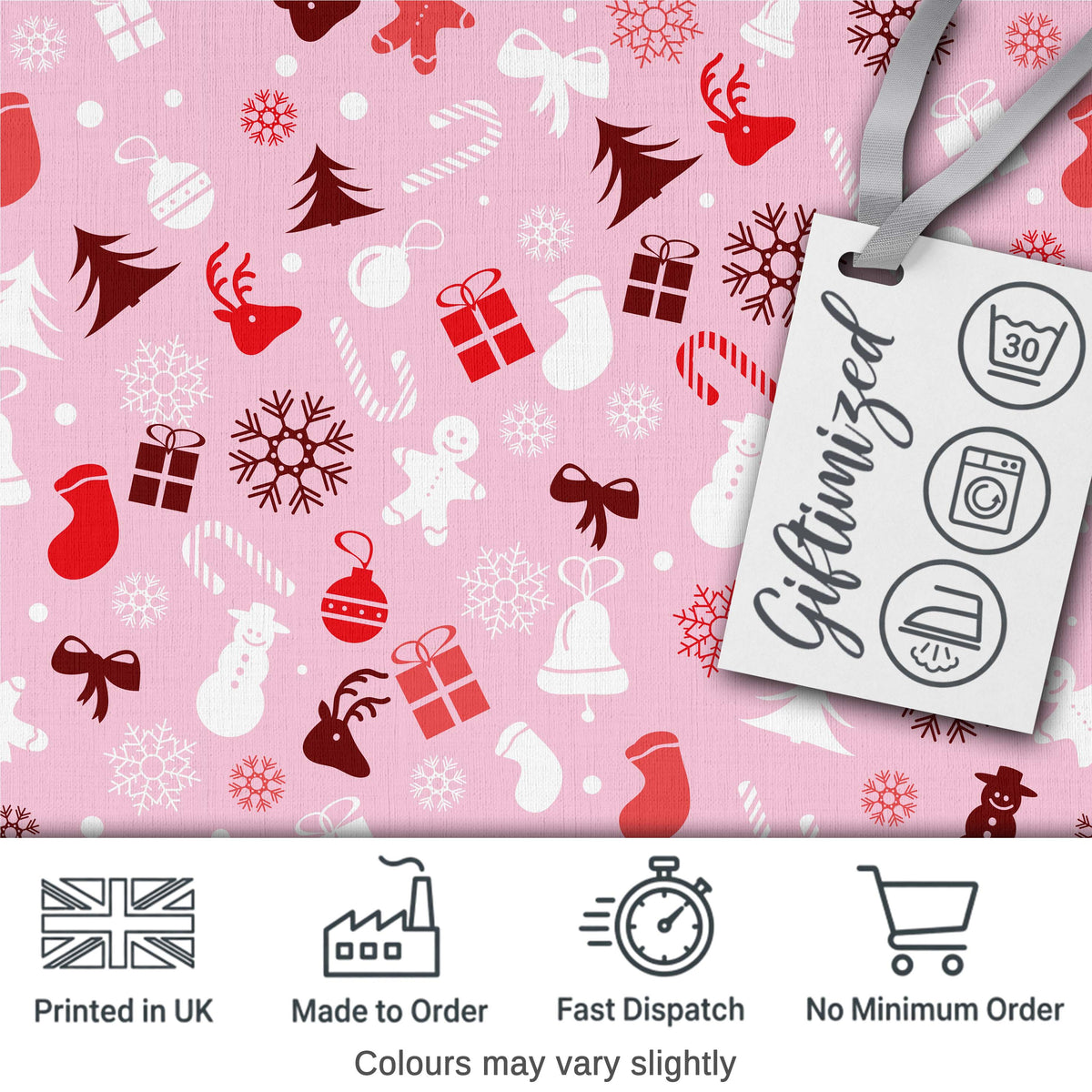 Cute Christmas Snowman Reindeer Candy Seamless Pattern Digital Print Fabric by the Metre UK Sewing Quilting Textile