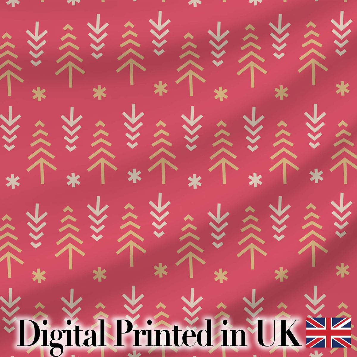 Minimalist Christmas Tree Arrow Pattern Red Gold Festive Seamless Pattern Digital Print Fabric by the Metre UK Sewing Quilting Textile