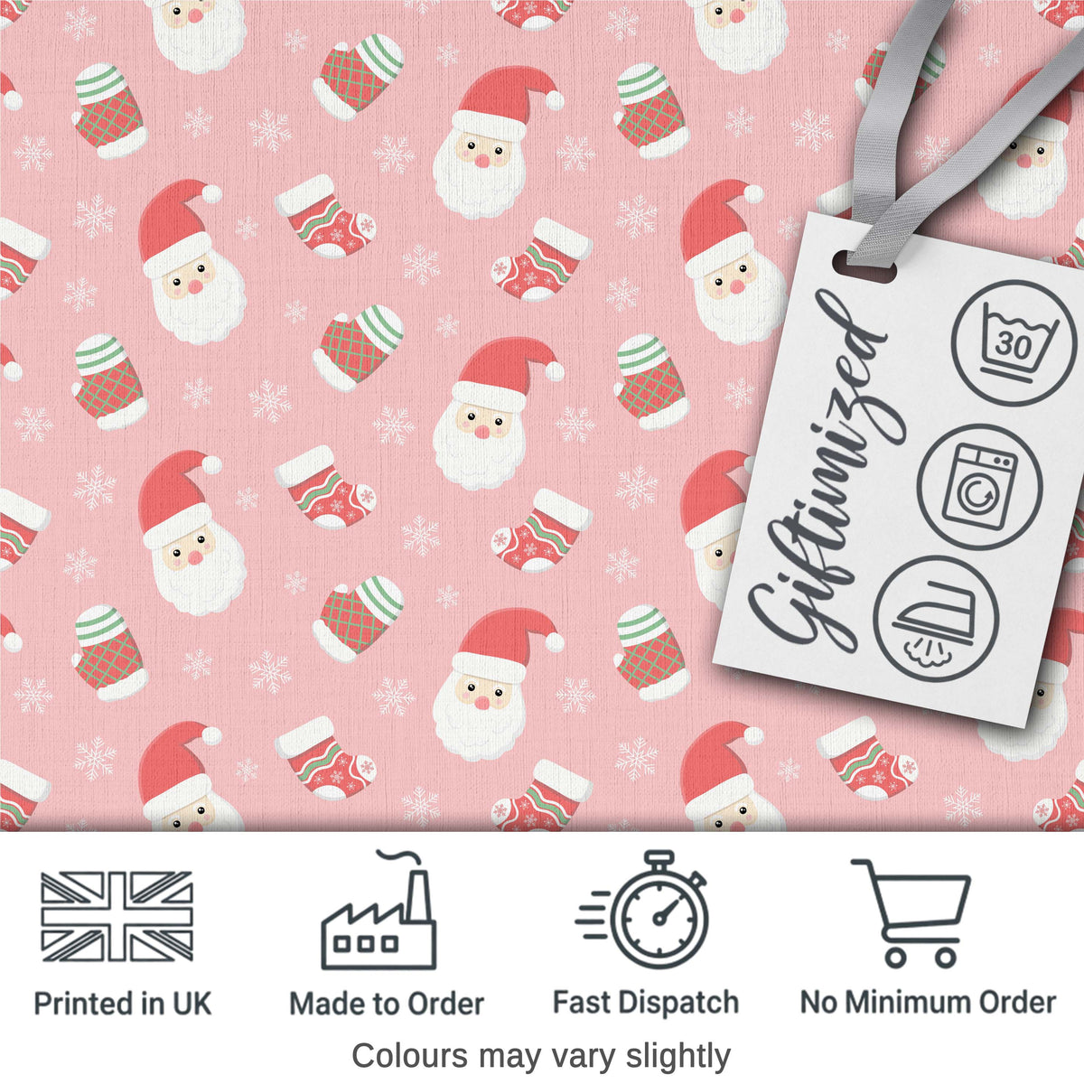 Cute Santa Claus Mittens Socks Christmas Seamless Pattern Digital Print Fabric by the Metre UK Sewing Quilting Textile