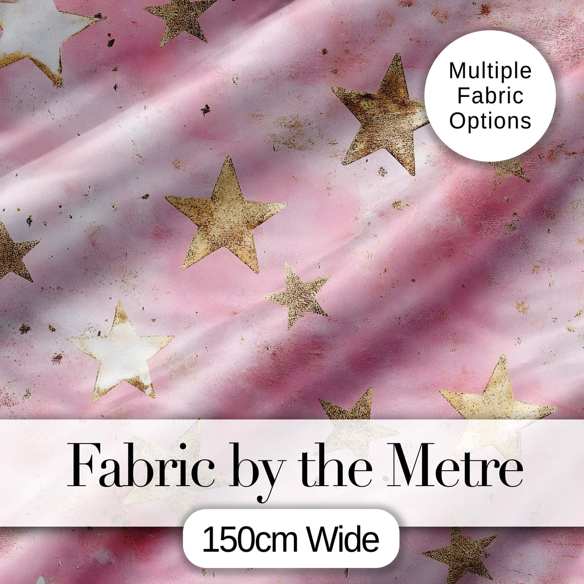 Elegant Gold Star Pink Watercolor Background Seamless Pattern Digital Print Fabric by the Metre UK Sewing Quilting Textile