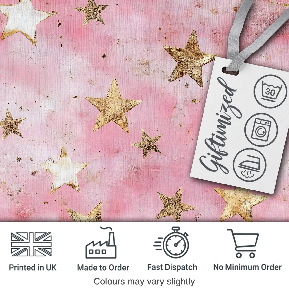 Elegant Gold Star Pink Watercolor Background Seamless Pattern Digital Print Fabric by the Metre UK Sewing Quilting Textile