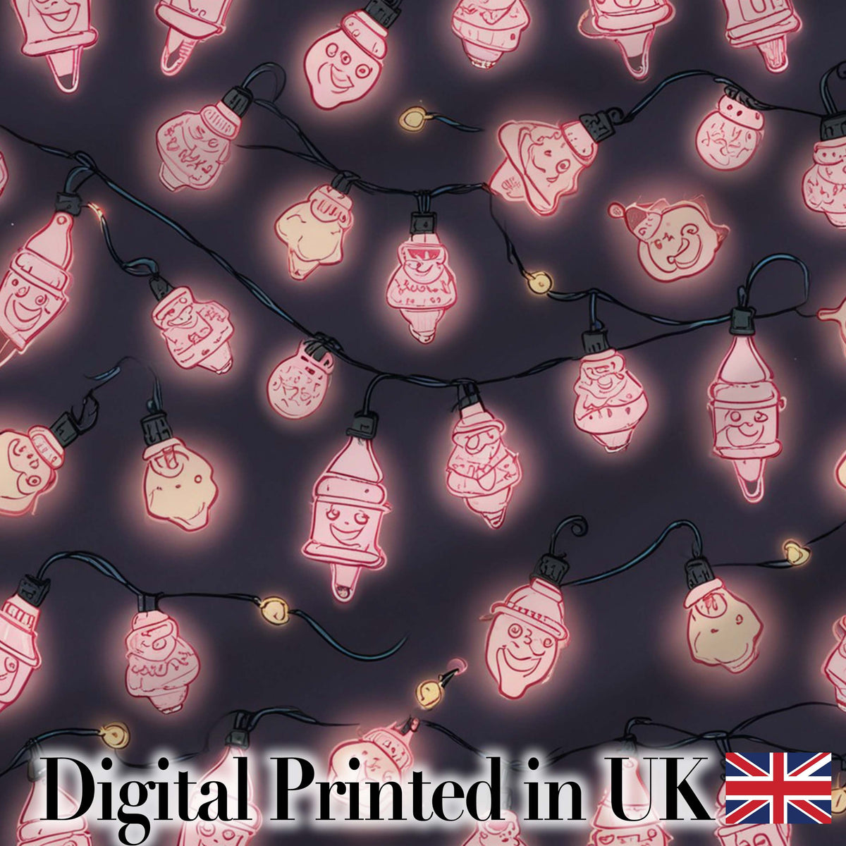 Cute Christmas Light Bulbs Festive Glow Seamless Pattern Digital Print Fabric by the Metre UK Sewing Quilting Textile