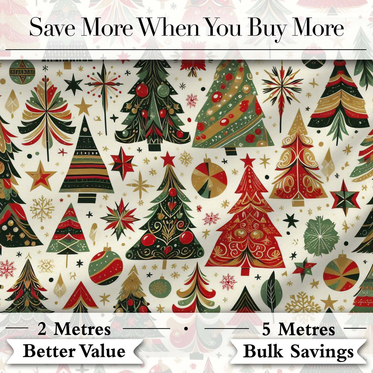 Vintage Christmas Tree Ornament Festive Seamless Pattern Digital Print Fabric by the Metre UK Sewing Quilting Textile