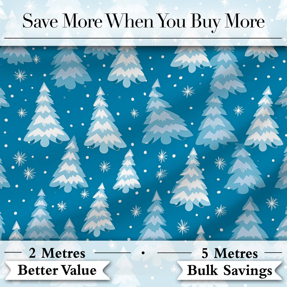 Snowy Winter Pine Trees with Falling Snowflakes Festive Blue Background Digital Print Fabric by the Metre UK Sewing Quilting Textile