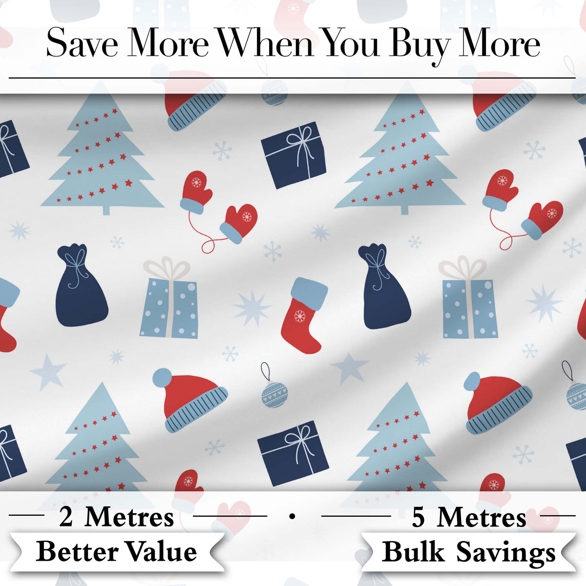 Christmas Gifts Stockings Mittens and Trees Seamless Festive Holiday Background Digital Print Fabric by the Metre UK Sewing Quilting Textile