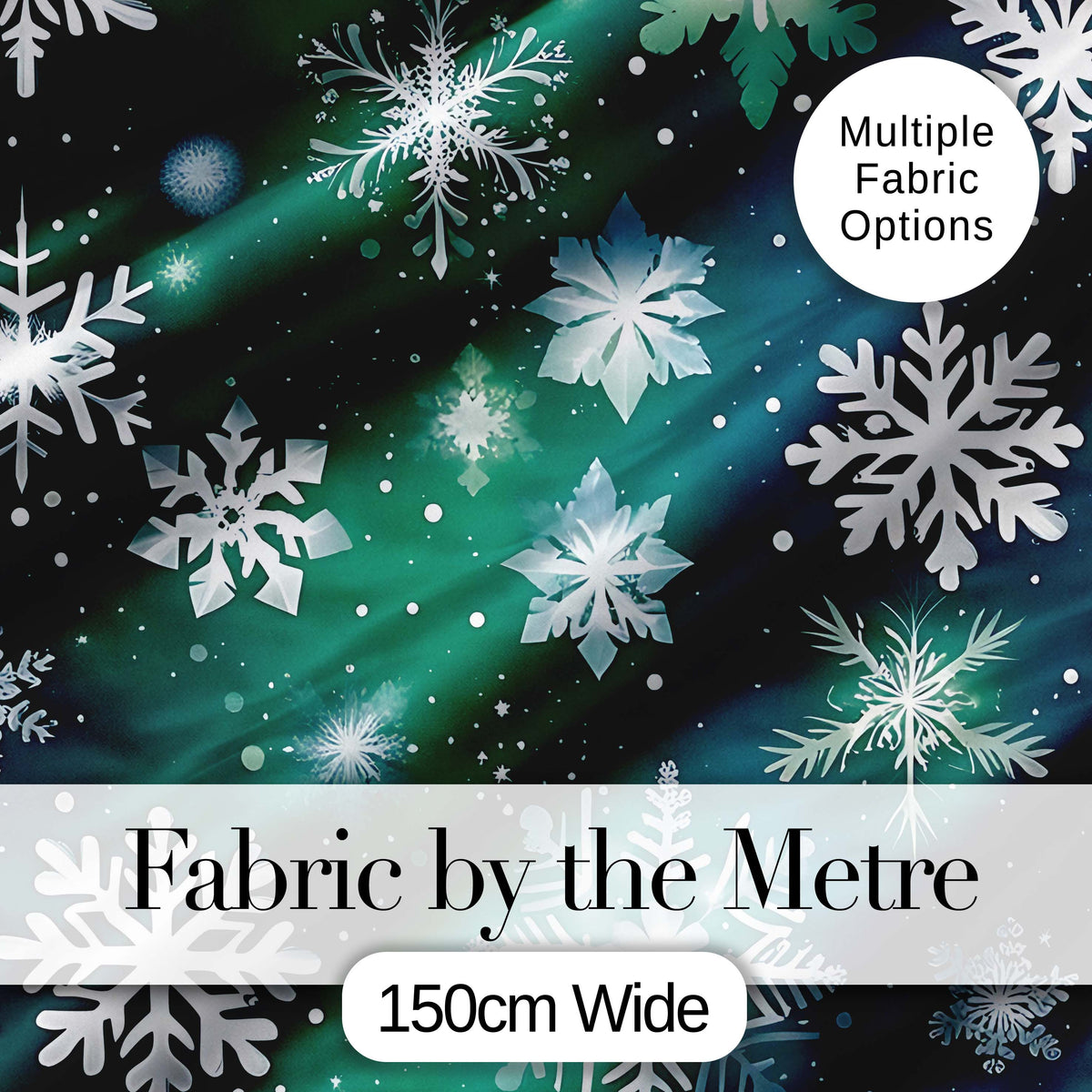 Elegant Blue Green Snowflake Winter Seamless Pattern Digital Print Fabric by the Metre UK Sewing Quilting Textile