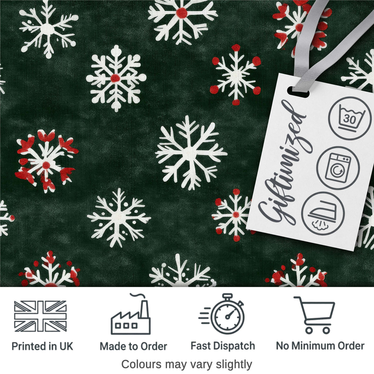 Cute Winter Snowflakes Red White Green Seamless Pattern Digital Print Fabric by the Metre UK Sewing Quilting Textile