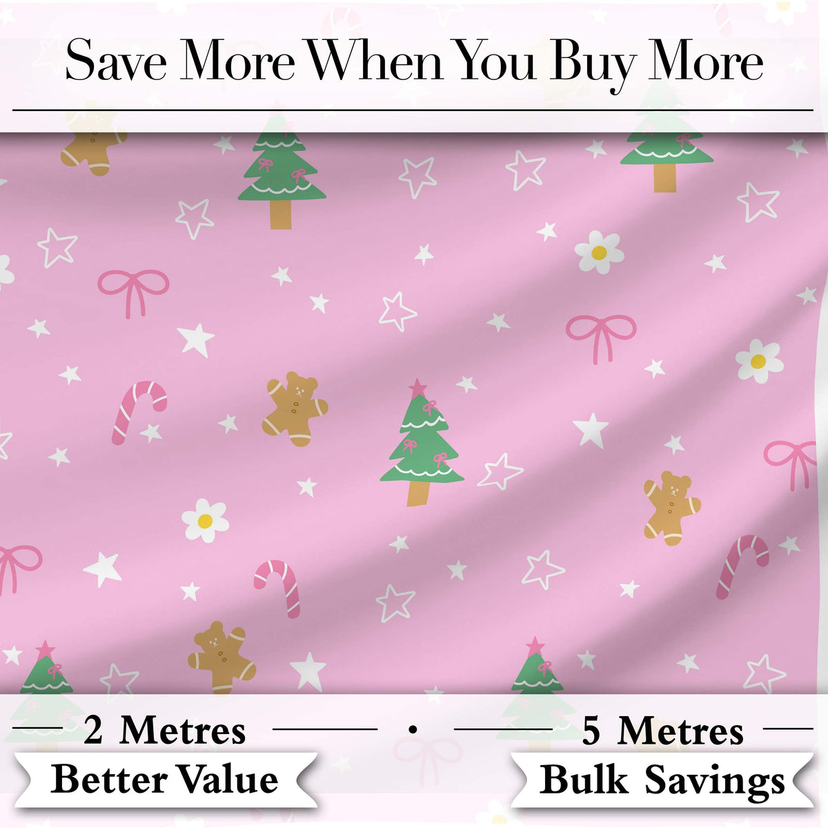 Cute Christmas Trees Gingerbread Candy Pink Seamless Pattern Digital Print Fabric by the Metre UK Sewing Quilting Textile