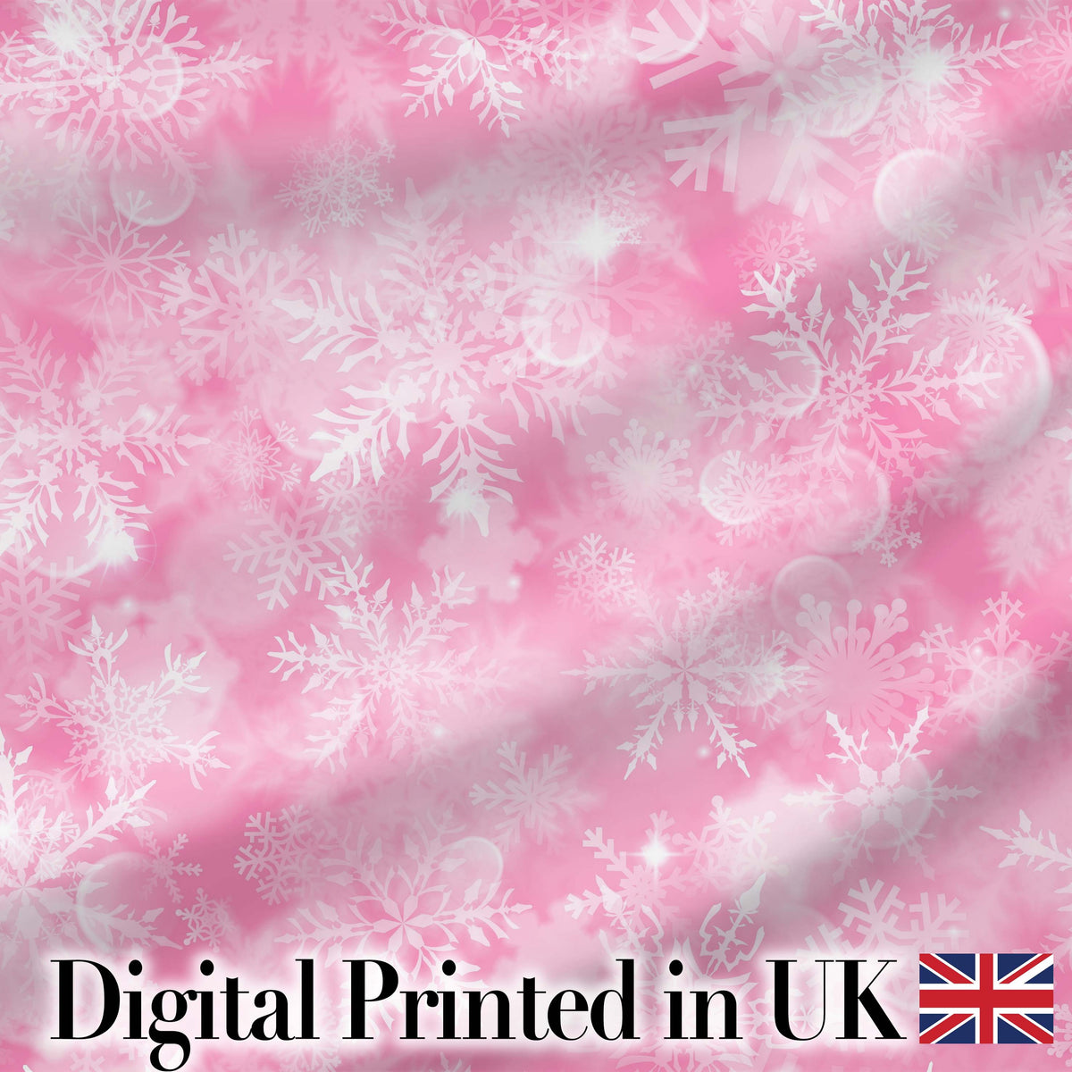 Soft Pink Winter Snowflakes Dreamy Glow Seamless Pattern Digital Print Fabric by the Metre UK Sewing Quilting Textile
