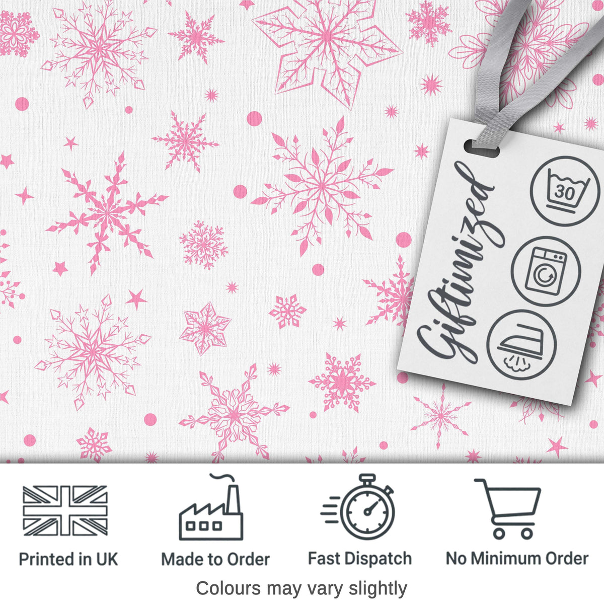 Elegant Pink Snowflakes White Background Seamless Pattern Digital Print Fabric by the Metre UK Sewing Quilting Textile