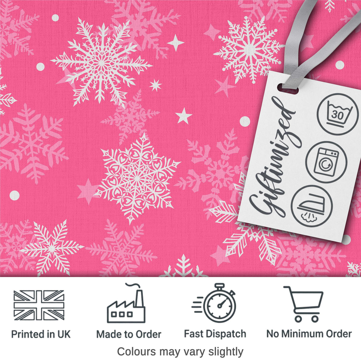 Decorative Pink Snowflakes Stars Seamless Pattern Digital Print Fabric by the Metre UK Sewing Quilting Textile