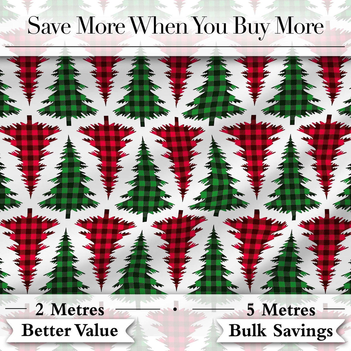 Buffalo Plaid Christmas Trees in Red and Green Rustic Seamless Pattern Digital Print Fabric by the Metre UK Sewing Quilting Textile