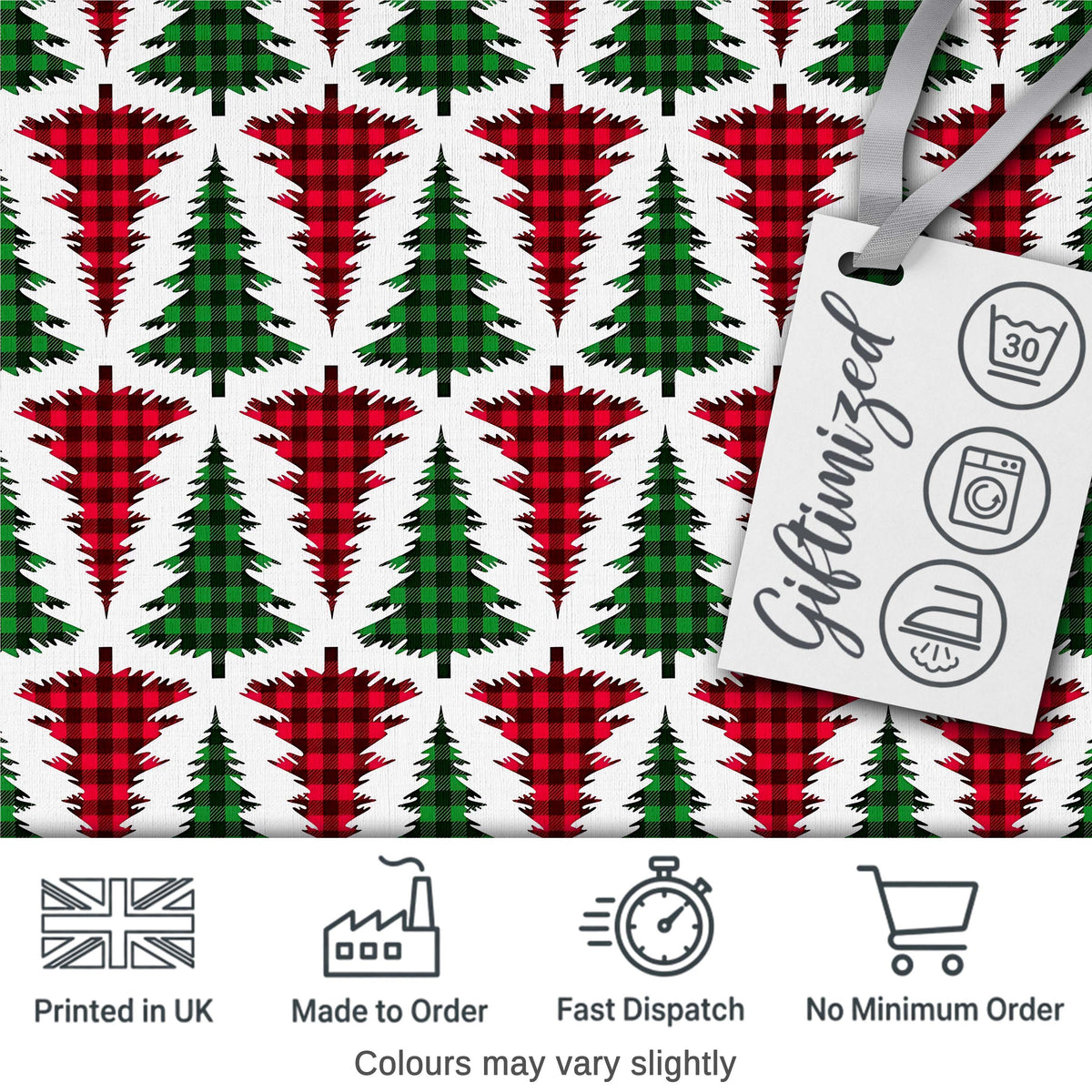 Buffalo Plaid Christmas Trees in Red and Green Rustic Seamless Pattern Digital Print Fabric by the Metre UK Sewing Quilting Textile