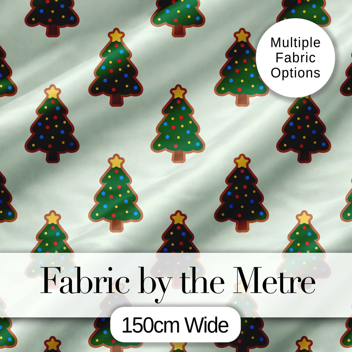 Cute Cartoon Christmas Trees with Colorful Lights Minimal Seamless Pattern Digital Print Fabric by the Metre UK Sewing Quilting Textile
