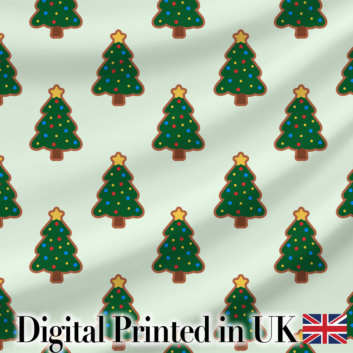 Cute Cartoon Christmas Trees with Colorful Lights Minimal Seamless Pattern Digital Print Fabric by the Metre UK Sewing Quilting Textile