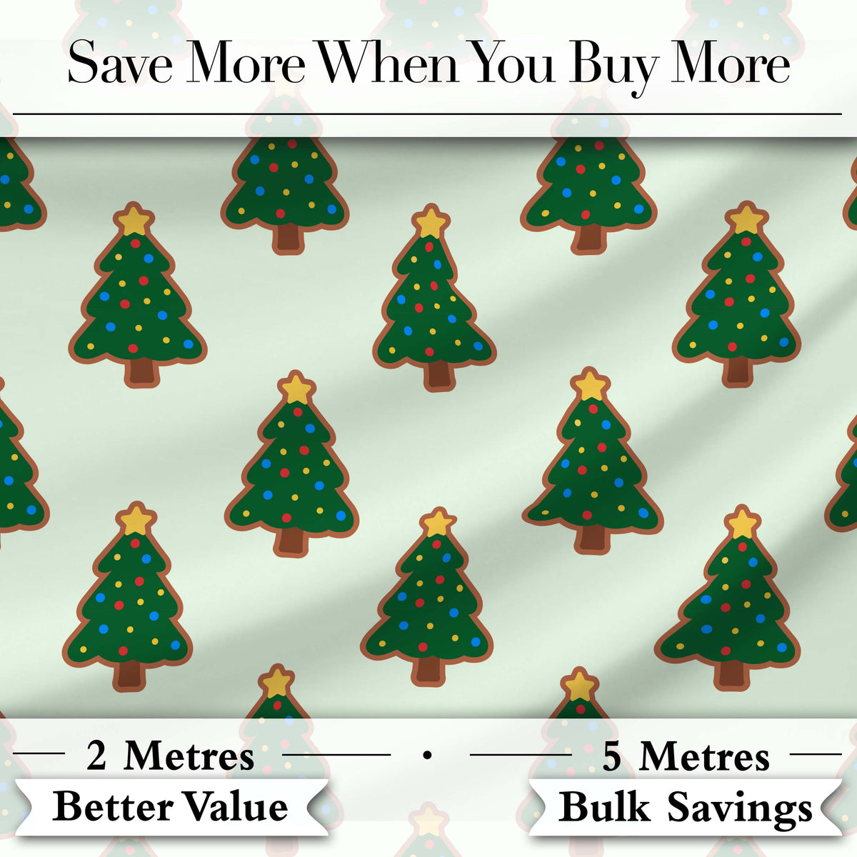 Cute Cartoon Christmas Trees with Colorful Lights Minimal Seamless Pattern Digital Print Fabric by the Metre UK Sewing Quilting Textile