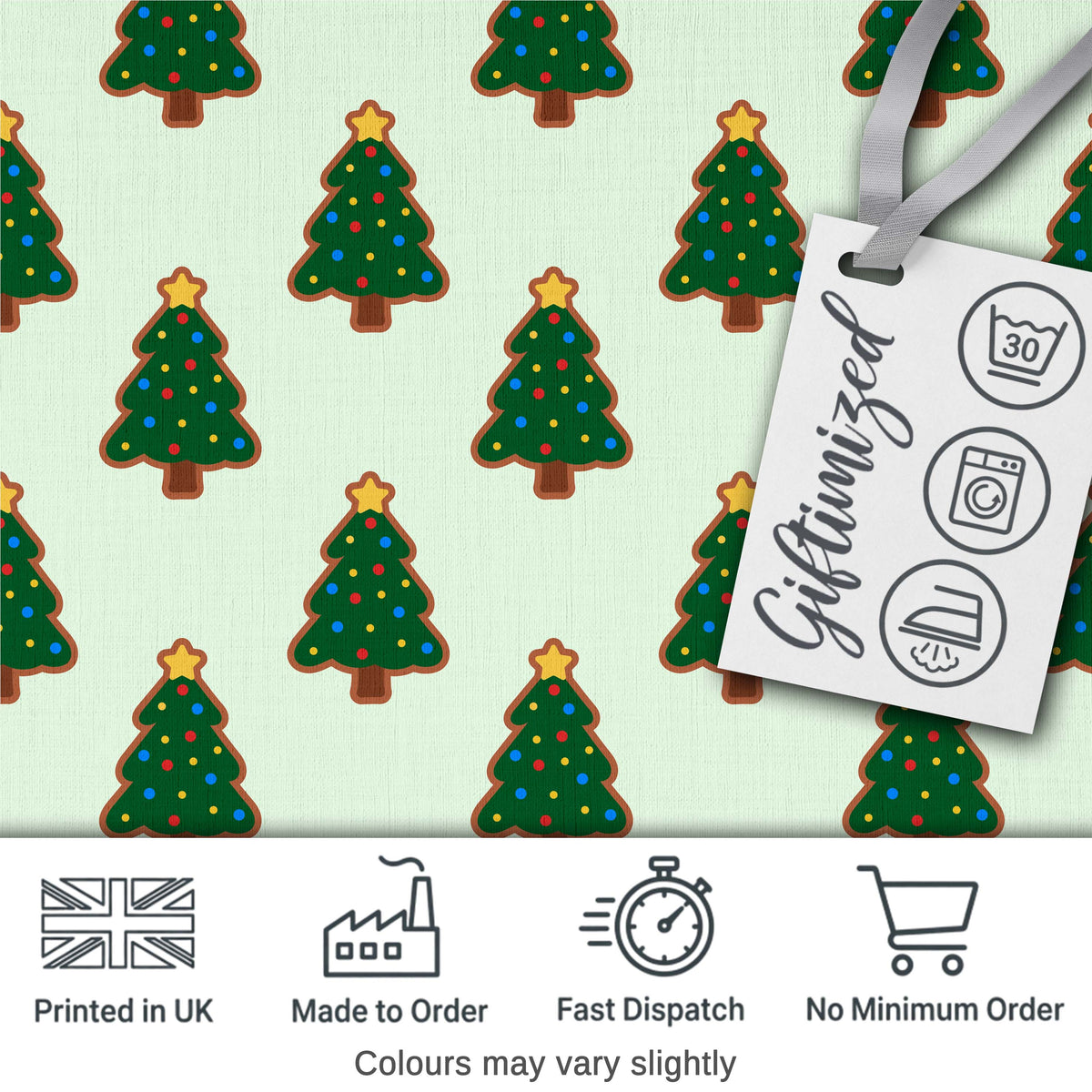Cute Cartoon Christmas Trees with Colorful Lights Minimal Seamless Pattern Digital Print Fabric by the Metre UK Sewing Quilting Textile