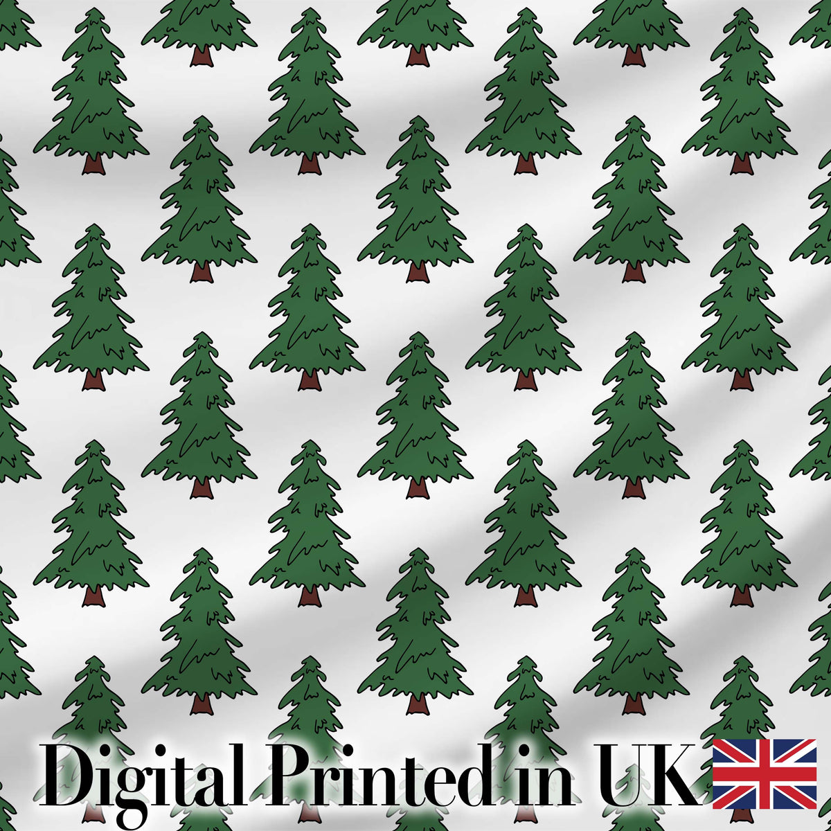 Minimal Hand Drawn Christmas Trees on White Background Seamless Pattern Digital Print Fabric by the Metre UK Sewing Quilting Textile
