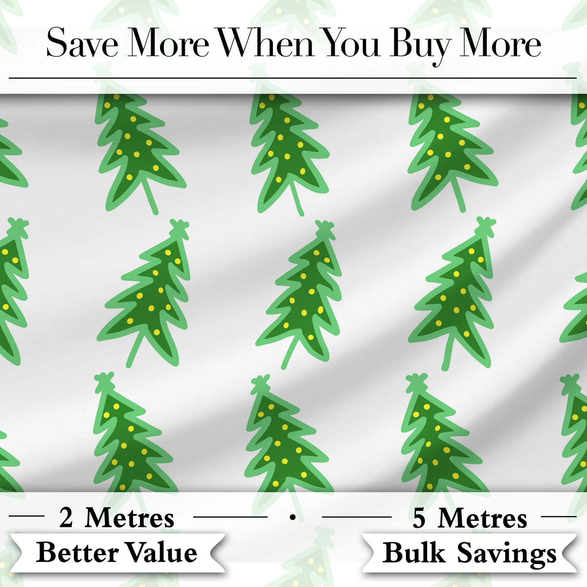 Simple Green Christmas Trees with Yellow Lights Minimal Seamless Pattern Digital Print Fabric by the Metre UK Sewing Quilting Textile