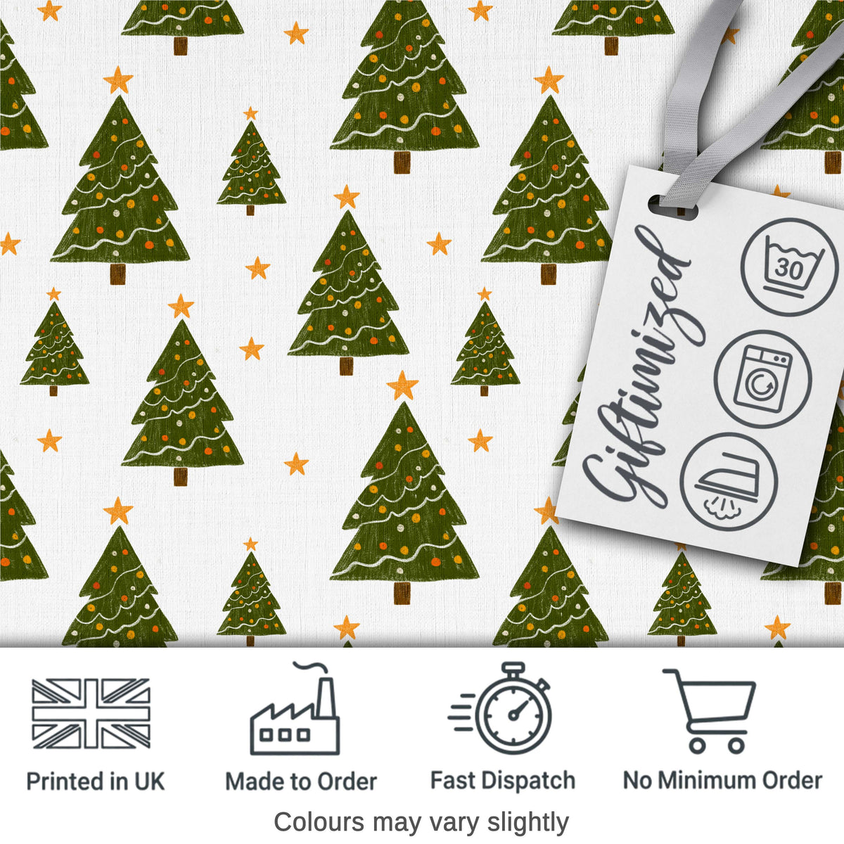 Hand Drawn Christmas Trees with Stars Minimal Seamless Pattern Digital Print Fabric by the Metre UK Sewing Quilting Textile