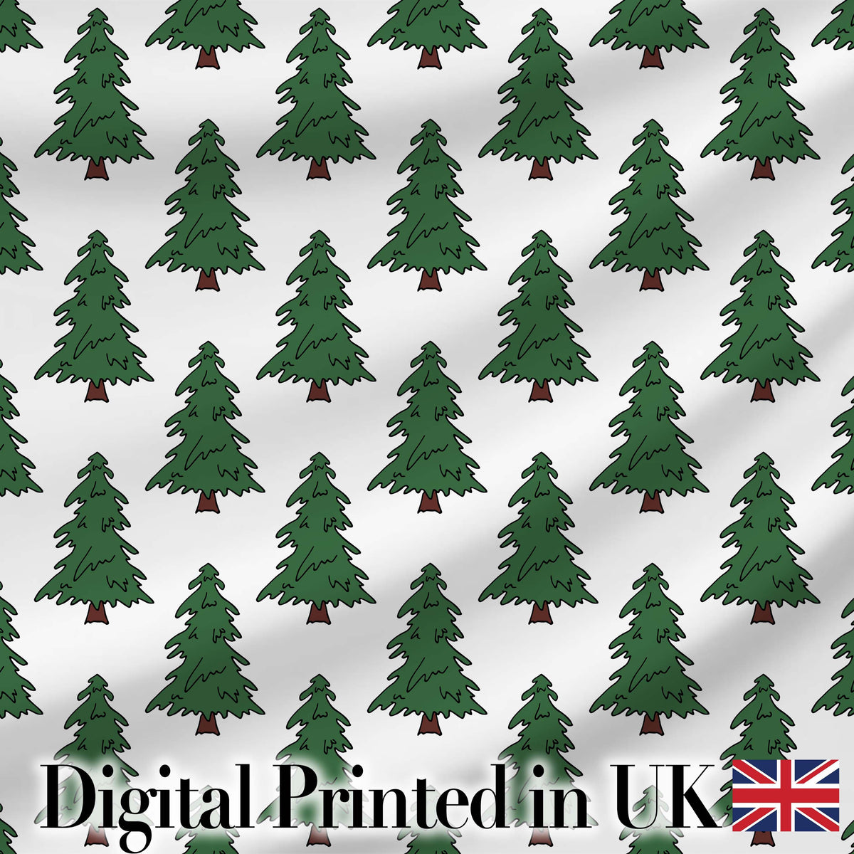 Simple Hand Drawn Green Christmas Trees Minimal Seamless Pattern Digital Print Fabric by the Metre UK Sewing Quilting Textile