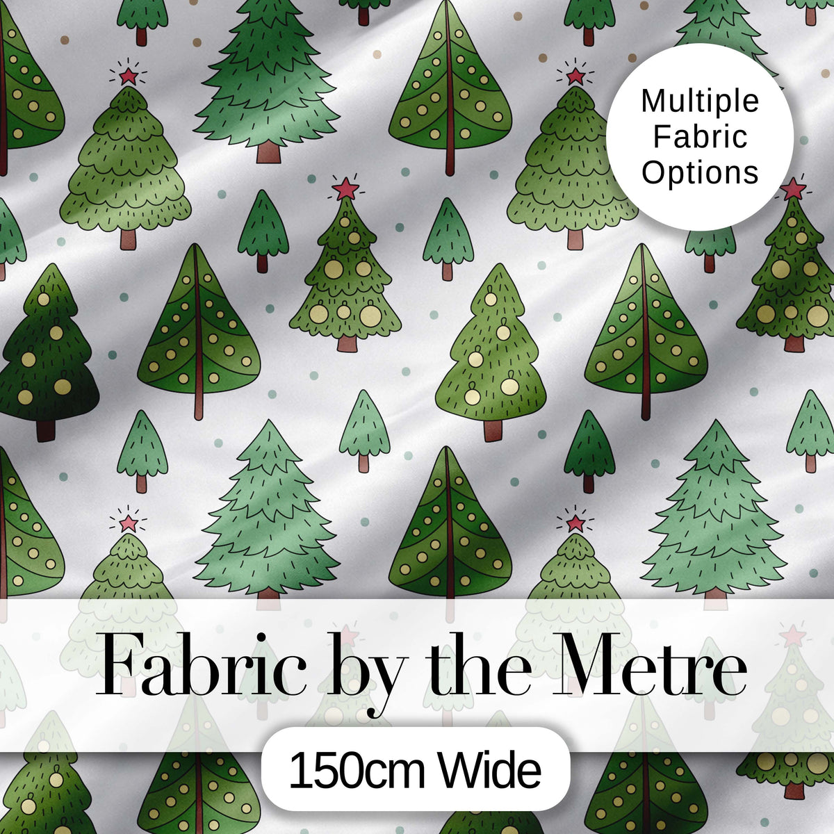 Scandinavian Style Christmas Trees with Ornaments Cute Seamless Pattern Digital Print Fabric by the Metre UK Sewing Quilting Textile