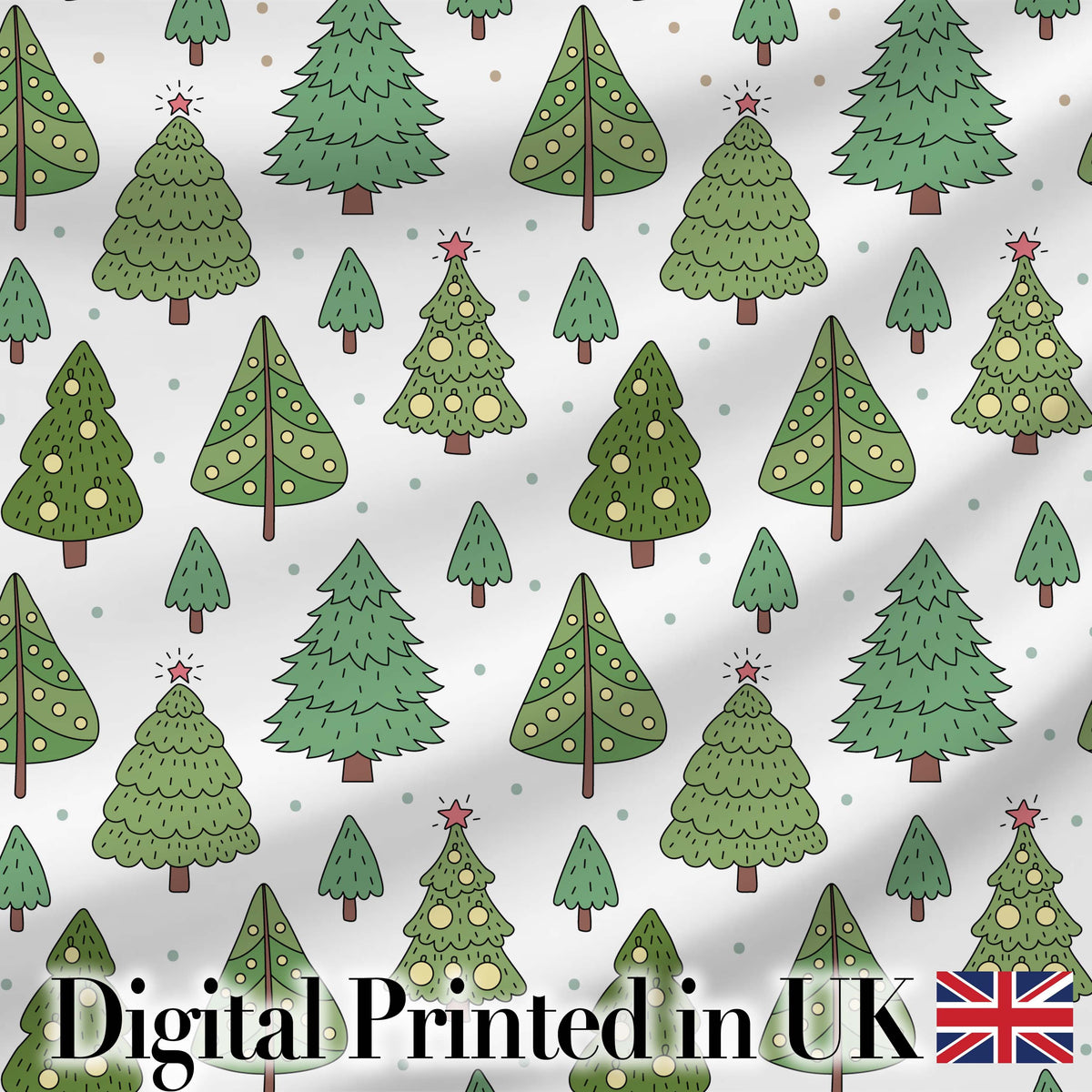 Scandinavian Style Christmas Trees with Ornaments Cute Seamless Pattern Digital Print Fabric by the Metre UK Sewing Quilting Textile