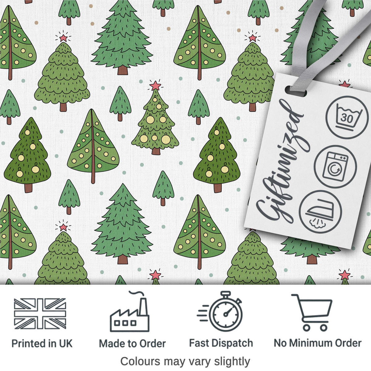 Scandinavian Style Christmas Trees with Ornaments Cute Seamless Pattern Digital Print Fabric by the Metre UK Sewing Quilting Textile