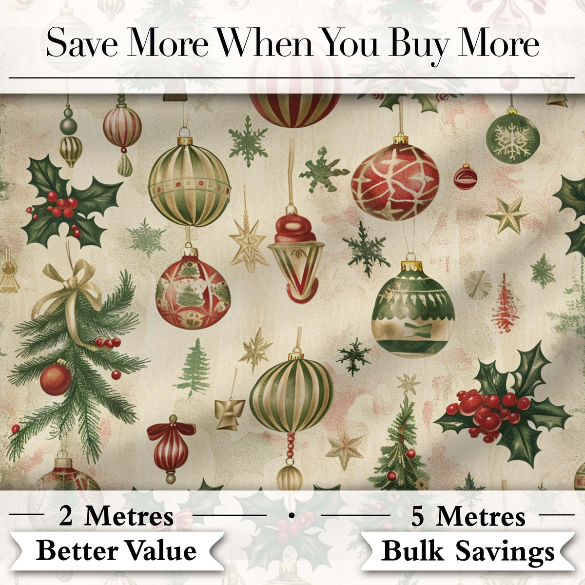 Classic Christmas Baubles Trees and Snowflakes Festive Pattern Digital Print Fabric by the Metre UK Sewing Quilting Textile