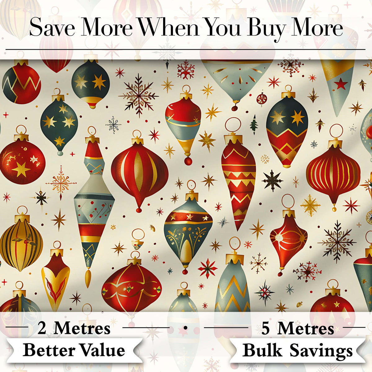 Vintage Christmas Baubles Ornaments Stars Elegant Holiday Seamless Pattern Digital Print Fabric by the Metre UK Sewing Quilting Textile