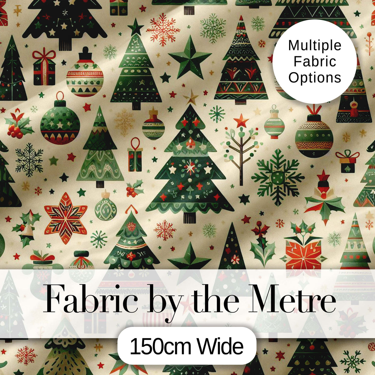 Scandinavian Christmas Trees Ornaments Nordic Style Seamless Pattern Digital Print Fabric by the Metre UK Sewing Quilting Textile