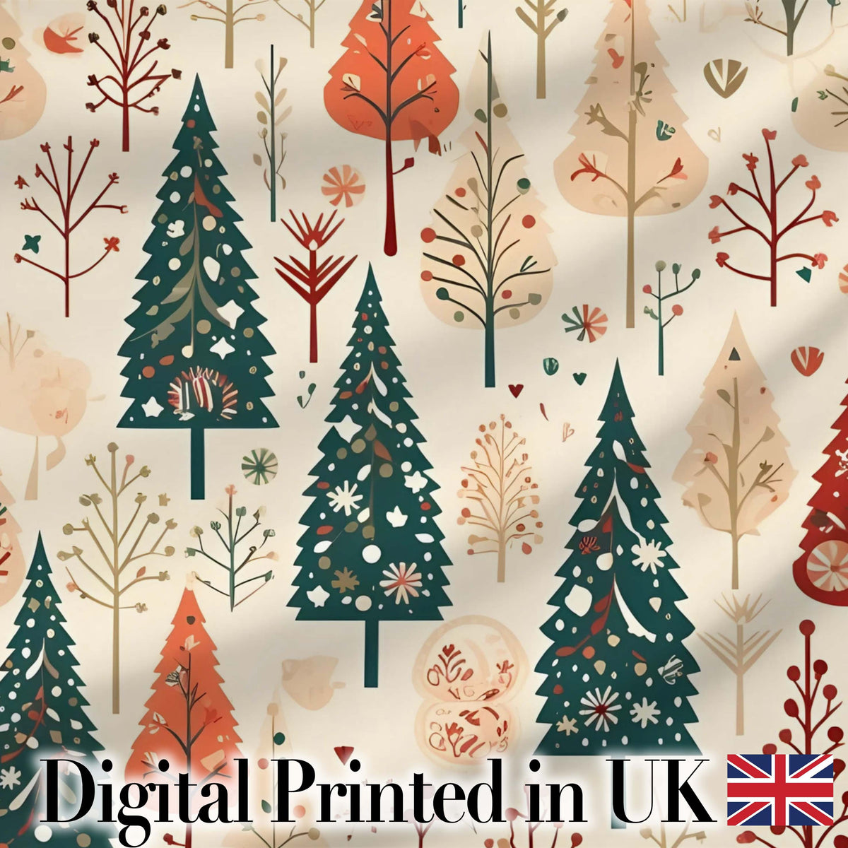 Scandinavian Style Christmas Trees Forest Seamless Pattern Digital Print Fabric by the Metre UK Sewing Quilting Textile
