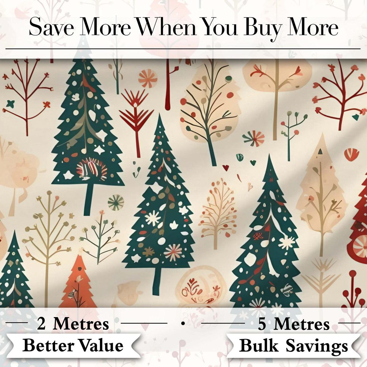 Scandinavian Style Christmas Trees Forest Seamless Pattern Digital Print Fabric by the Metre UK Sewing Quilting Textile