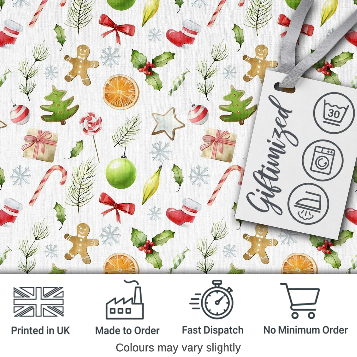 Cute Christmas Cookies Candy Cane Festive Seamless Pattern Digital Print Fabric by the Metre UK Sewing Quilting Textile
