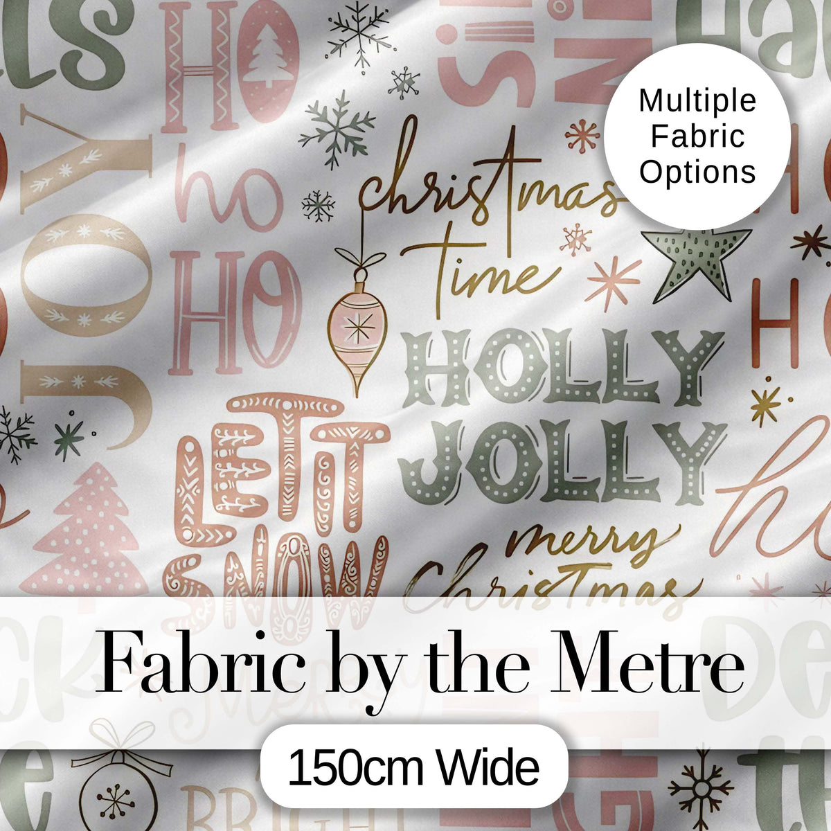 Christmas Typography Holiday Words Pastel Seamless Pattern Digital Print Fabric by the Metre UK Sewing Quilting Textile