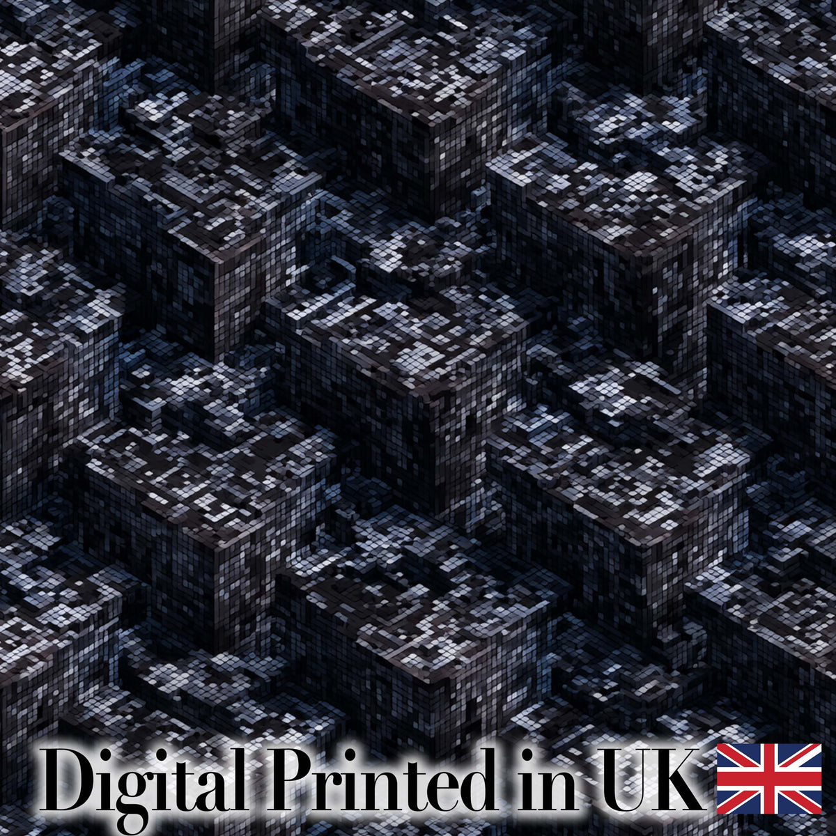 Dark Futuristic Cube Abstract Geometric Seamless Pattern Digital Print Fabric by the Metre UK Sewing Quilting Textile