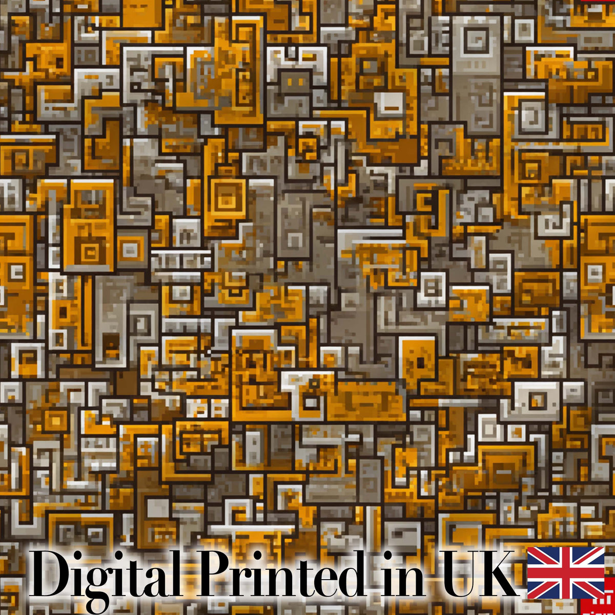 Orange Grey Geometric Maze Abstract Seamless Pattern Digital Print Fabric by the Metre UK Sewing Quilting Textile
