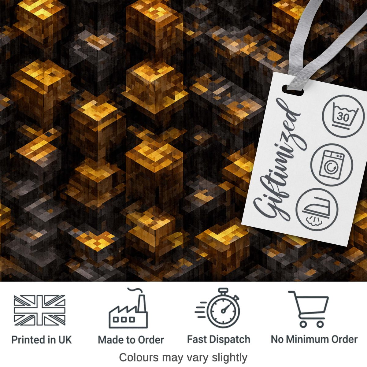 Golden Brown 3D Cube Block Abstract Seamless Pattern Digital Print Fabric by the Metre UK Sewing Quilting Textile