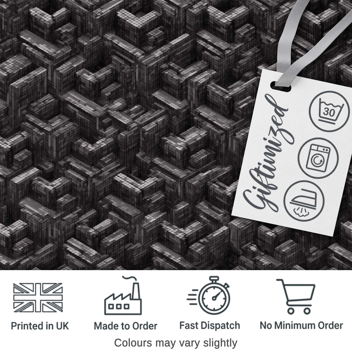 Grey Industrial Cube Texture Abstract Seamless Pattern Digital Print Fabric by the Metre UK Sewing Quilting Textile