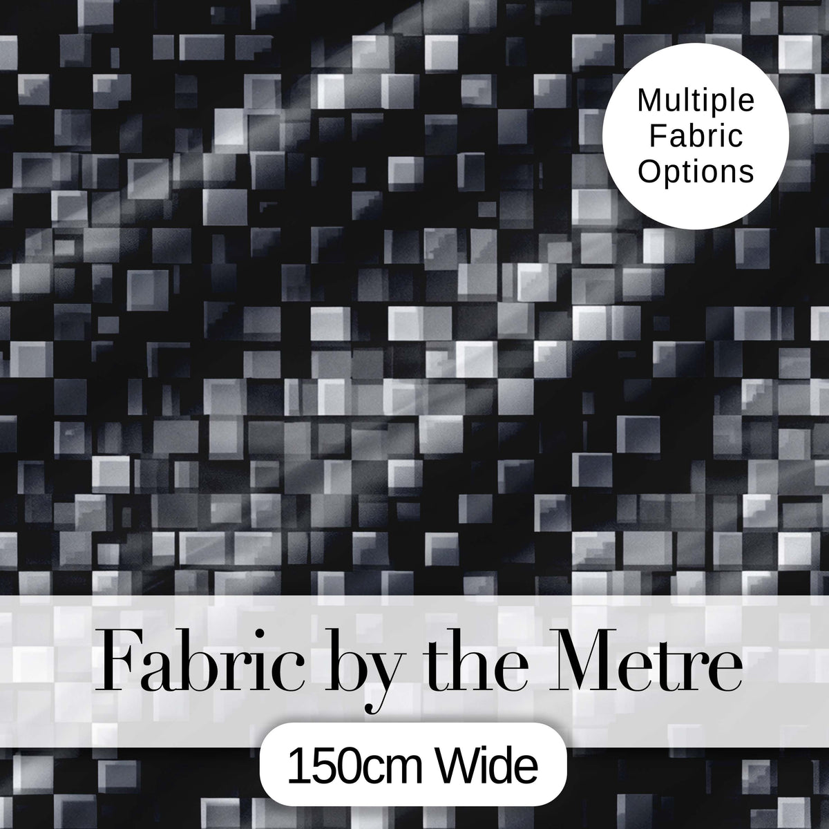 Monochrome Grey Pixel Block Abstract Seamless Pattern Digital Print Fabric by the Metre UK Sewing Quilting Textile