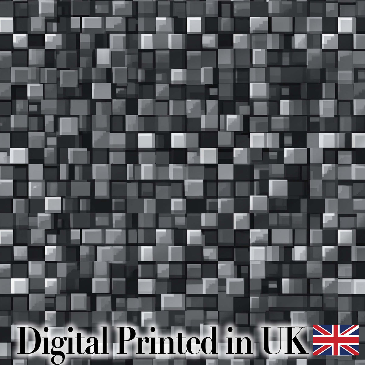 Monochrome Grey Pixel Block Abstract Seamless Pattern Digital Print Fabric by the Metre UK Sewing Quilting Textile
