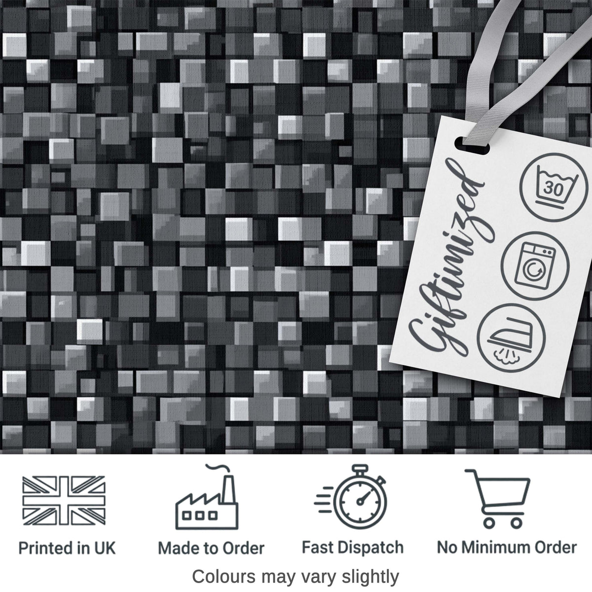 Monochrome Grey Pixel Block Abstract Seamless Pattern Digital Print Fabric by the Metre UK Sewing Quilting Textile