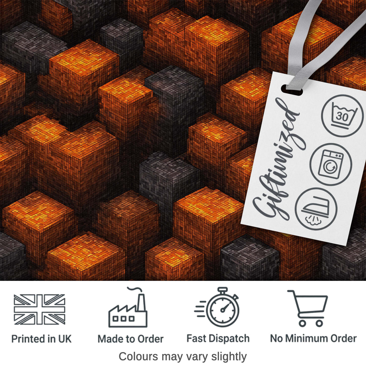 Burnt Orange Grey 3D Cube Block Abstract Seamless Pattern Digital Print Fabric by the Metre UK Sewing Quilting Textile