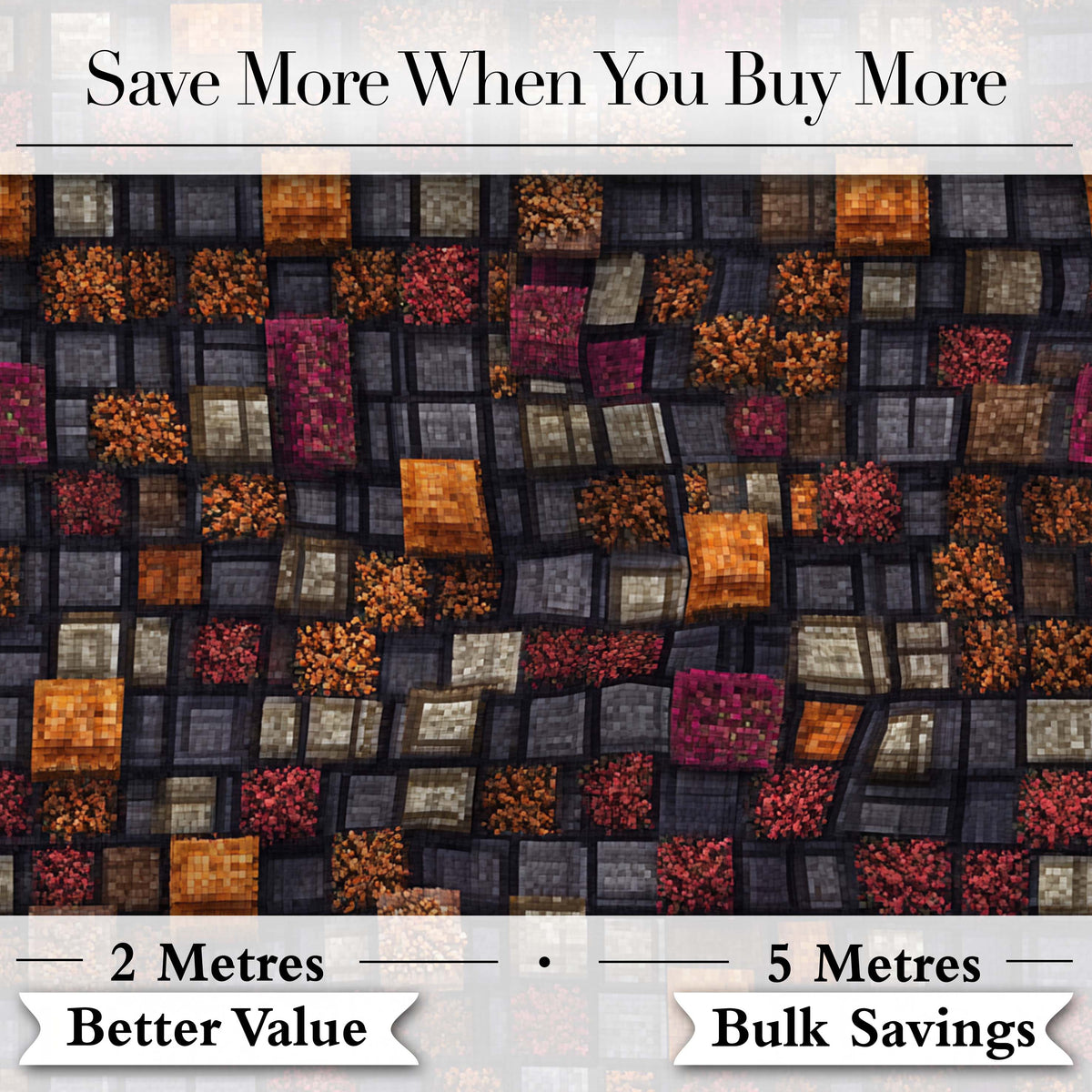 Autumn Mosaic Square Texture Multicolour Abstract Seamless Pattern Digital Print Fabric by the Metre UK Sewing Quilting Textile
