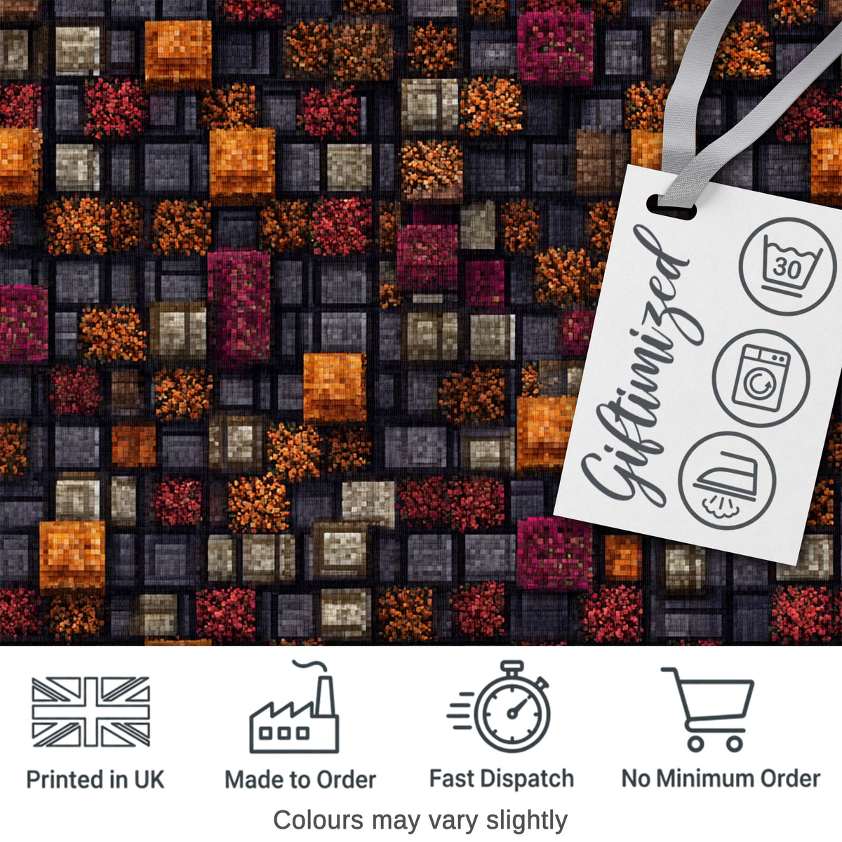 Autumn Mosaic Square Texture Multicolour Abstract Seamless Pattern Digital Print Fabric by the Metre UK Sewing Quilting Textile